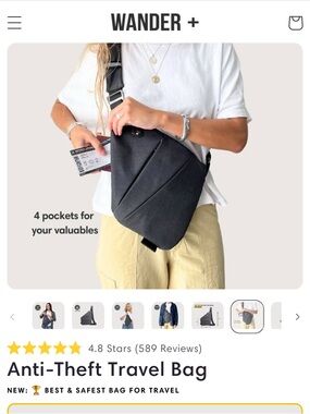 Wander Plus Anti-Theft Travel Bag Grey NWT